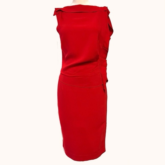 NWT REISS Robyn Ruffle Side Bodycon Dress In Red. $370 - Picture 5 of 14